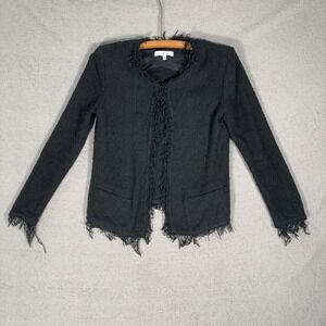 Iro Shavani Frayed Edge Cotton Blend Jacket EU 36 Black Boucle Paris Luxury Chic